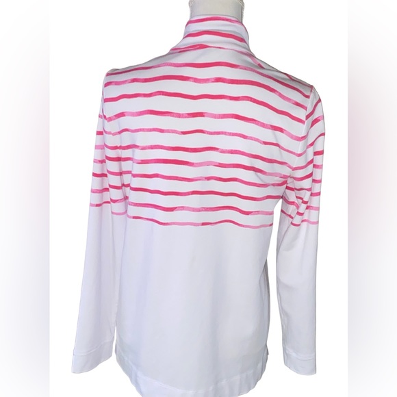 T by Talbots Pink Wave Stripe Full Zip Jacket Size Medium - Picture 10 of 16
